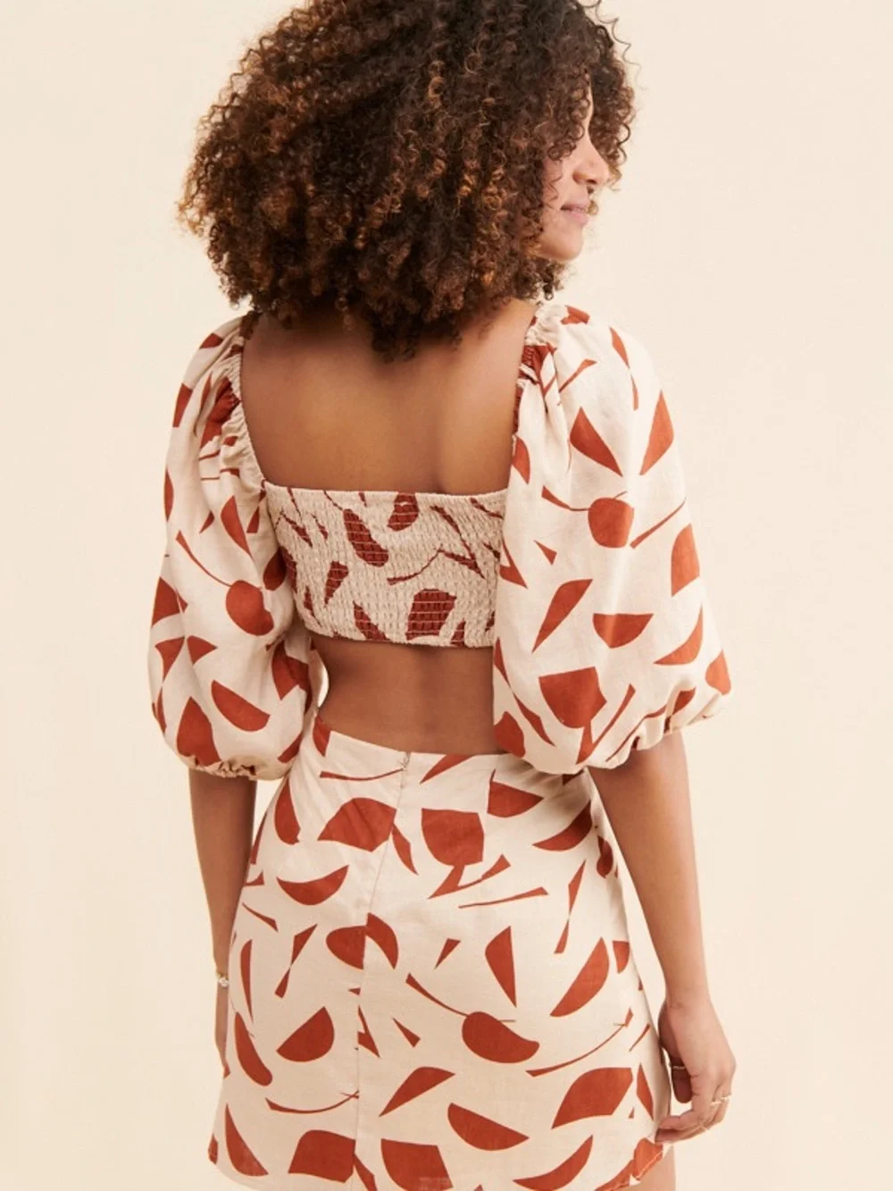 Anthropologie Rust Print Puff-Sleeve Mini Dress